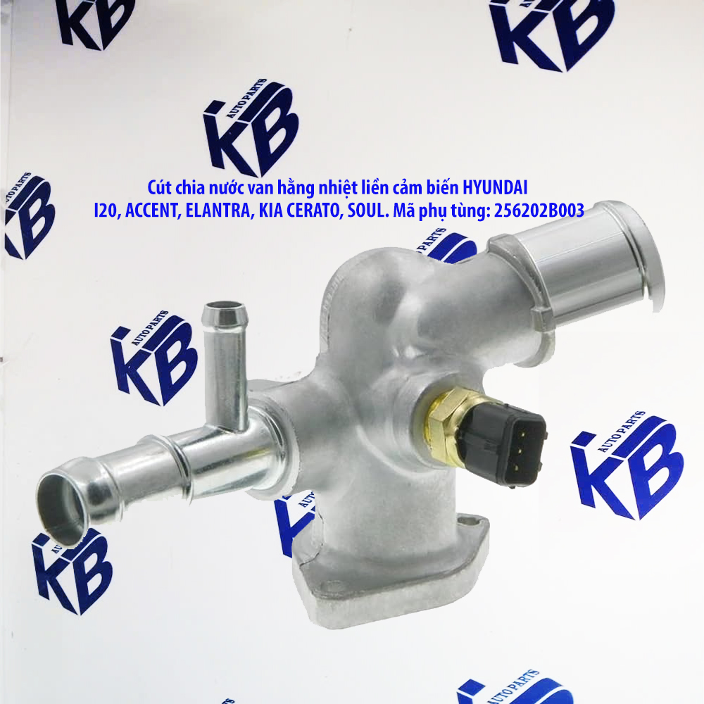 Cút chia nước van hằng nhiệt liền cảm biến HYUNDAI I20, ACCENT, ELANTRA, KIA CERATO, SOUL. Mã phụ tùng: 256202B003